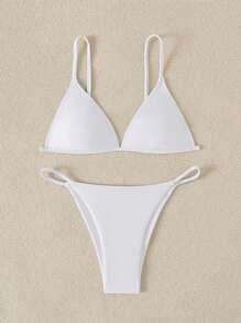 SHEIN Swim Conjunto de bikini de vacaciones de un solo color con tirantes finos y espalda descubierta para el verano y la playa