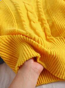 CosyJoli Suéter de punto de jacquard amarillo de manga farol, de cuello redondo y manga larga, elegante estilo universitario, para invierno. Suéter de invierno para adolescentes