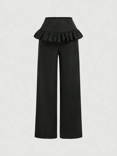 SHEIN MOD 女式秋季黑色纯色简约休闲宽松马裤、云马裤、裤子、百搭舒适、秋季服装返校服装秋装老款风格开学第一天