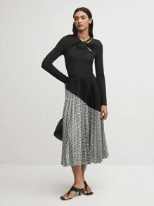 BizChic Damen eleganter farbblock-plissierter A-Linien Rock, Business Lässig für den Alltag