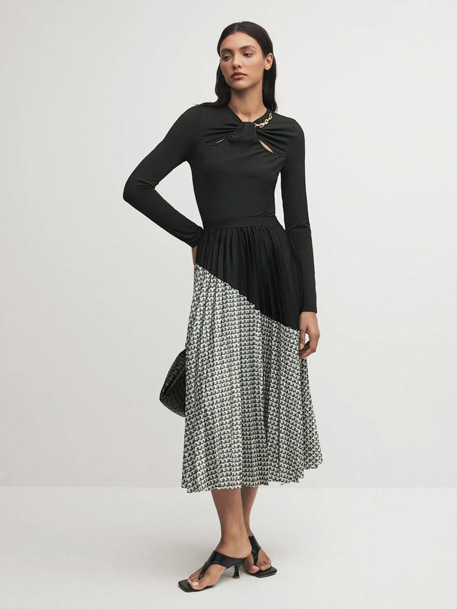 BizChic Damen eleganter farbblock-plissierter A-Linien Rock, Business Lässig für den Alltag