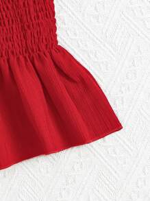 SHEIN 女婴纯色荷叶边下摆吊带背心和休闲梭织裤套装 - 紅色 - 查看 3