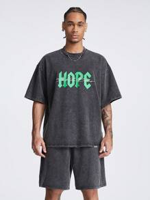 Manfinity VCAY Conjunto de camisetas de manga corta de cuello redondo con efecto lavado ácido y hombros caídos para hombre, de verano