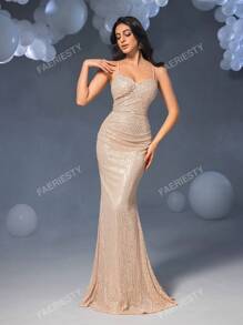 Faeriesty Faeriesty Elegant Spaghetti Strap Mermaid Evening Dress With Back Tie Detail - Perfect For Galas, Weddings, Red Carpet Events, Upscale Parties & Nightclubs