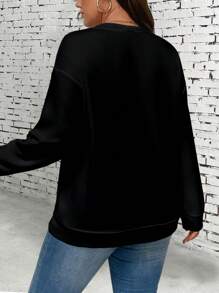 EMERY ROSE Plus Size Women's Cat Pattern Casual Loose Fit Crew Neck Sweatshirt,  Autumn,Spring - Multicolor - View 2