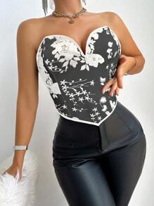 VaVaBold 女士花卉印花抹胸短款上衣 - 彩色 - 查看 4