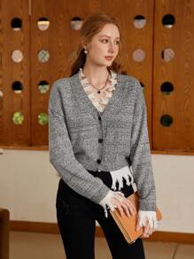 SHEIN MOD Contrast Color Asymmetrical Hem Knitted Cardigan,Fall,Business Casual,Fairy Core,90s - Grey - View 6