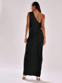 MUSERA Sexy Sheer Mesh One Shoulder Key Hole Detail Maxi Dress Elegant Spring Summer Vacation - Black - View 2