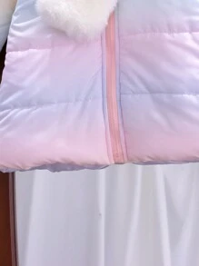 小女孩温暖拉链加厚彩虹图案外套和围巾，冬季 - 銀色 - 查看 7