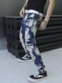 Manfinity LEGND Quần jean denim rách nhiều túi phía trước dành cho nam, trang phục thường ngày - Màu xanh lam - Xem 6