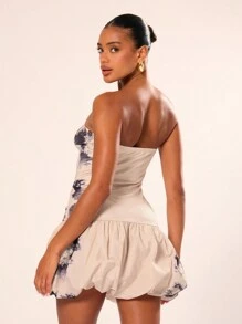 MUSERA Tie Dye Printed Puff Ball Bandeau Mini Dress Sexy Cute Summer Winter Evening - Multicolor - View 2