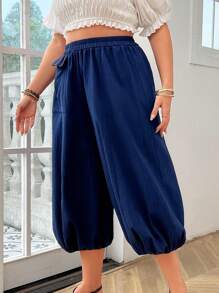 EMERY ROSE Plus Size Women's Plain Casual Pants For Everyday Wear - Green - View 5