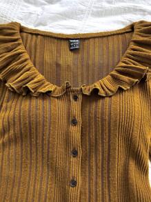 Soleia Women's Resort Fitted Long Cardigan, V-Neck Ruffled Flare Sleeve Ribbed Knit Top For Warm Outerwear - Brown - View 3