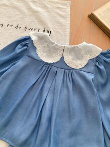 SHEIN LMoss Kids LMoss 女婴冬季刺绣彼得潘领时尚服装 2 件套