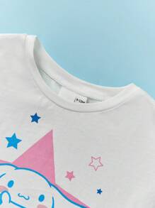 HELLO KITTY AND FRIENDS | SHEIN Baby Girl Cartoon Cinnamoroll Print White Batwing Sleeve T-Shirt And Blue Flare Pants 2pcs Outfit Set
