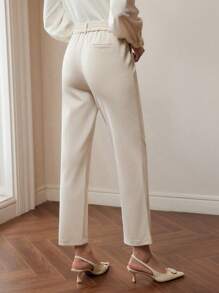 MOTF PREMIUM 纯色拉链门襟斜口袋西装裤 - 米色 - 查看 8