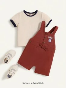 Cozy Pixies 2 szt. Zestaw bluzy i spodenek na szelkach dla chłopców z miękkim dzianinowym wycięciem pod szyją i blokami kolorów