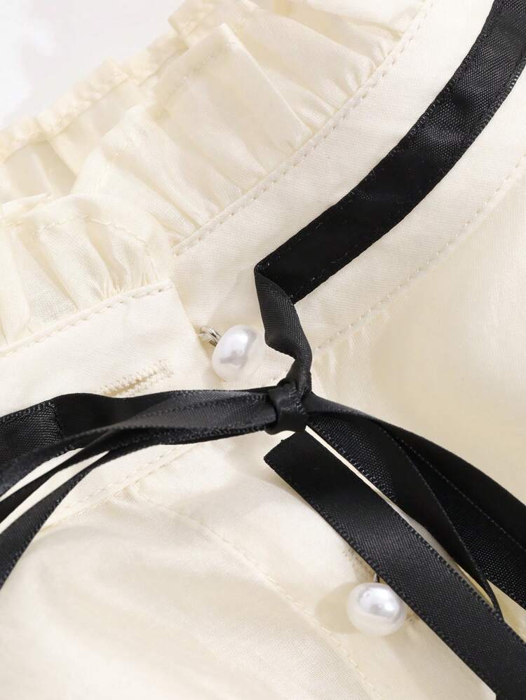 Women's Stand Collar Bowknot Lace-Up Long Sleeve Fashionable Charming Elegant Contrast Color Blouse,Fall Women Clothes