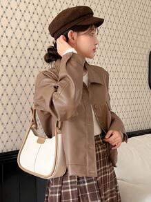 DAZY Ladies' Button-Up Long Sleeve Vintage Fashionable Streetwear Jacket,Fall Clothes Leather Jacket - Brown - View 6