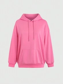 Lunelith SHEIN Lunessa Sudadera con capucha casual de hombro caído y manga larga suelta de unicolor para mujer para la primavera y el otoño