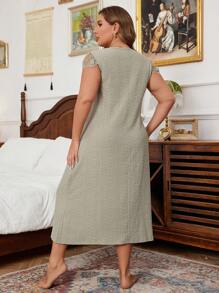 Plus Size Jacquard Ren Chắp vá Váy ngủ Deep V - màu xanh lá - Xem 2