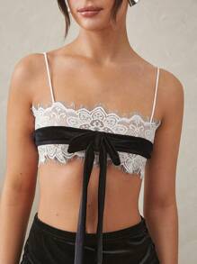 L'Amorae Lace Top With Contrast Bow Strap
