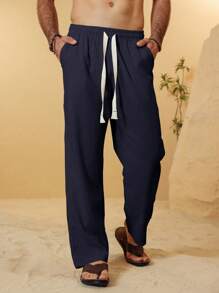 VENTUSAIL 男士纯色简约休闲抽绳七分裤，秋季 - 藏蓝色 - 查看 3