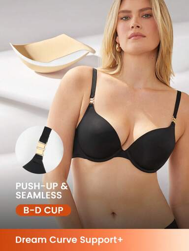 LUVLETTE 深 V 聚拢黑色 T 恤基本款清爽舒适文胸