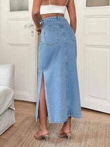 RueChic MID WAIST SLIT DENIM SKIRT - Medium Wash - View 2