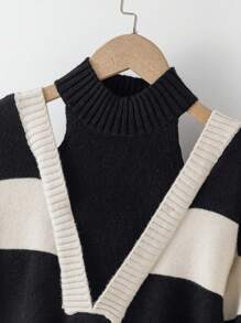 SHEIN Tween Girl Stripes Ribbed Knit Layered Sleeveless Sweater, Autumn - Multicolor - View 3