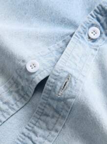 Manfinity Homme Men's Washed Faded Minimalist Casual Long Sleeve Denim Shirt - Light Wash - View 6