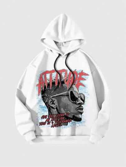 Street Life Felpa con cappuccio da uomo a maniche lunghe con stampa, spalle a goccia e coulisse