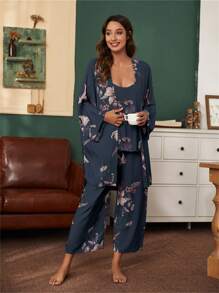 3 Pack Floral Print Robe Pyjama Set - Multicolor - View 1