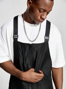 Manfinity VCAY Men's Casual Loose Woven Jumpsuit & Bib Pants Street Fashion Outfit - Black - View 4