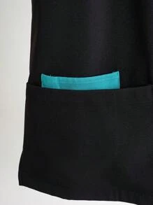 TaskEZ 女士撞色边饰 4 口袋上衣 - 黑色，配青色边饰拼色短袖制服上衣 手术服上衣 - 舒适工作制服 - 彩色 - 查看 13