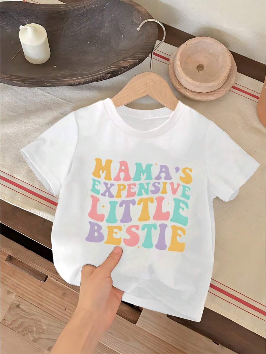 女婴可爱字母图案短袖休闲舒适 T 恤，婴儿 T 恤 - 彩色 - 查看 1