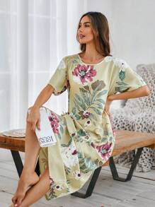 Serenescape Váy ngủ Babydoll Luxe cổ tròn tay ngắn họa tiết hoa toàn thân mềm mại và thanh lịch cho nữ, váy ngủ Moo Moo - Nhiều màu - Xem 4