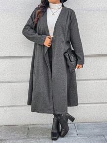 SHEIN Unity Plus Size Casual Double-Breasted Long Overcoat, Autumn & Winter