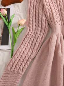 SHEIN Privé Plus Size Women Turtleneck Knitted Sweater Dress, New Arrival Autumn, For Winter - Pink - View 4