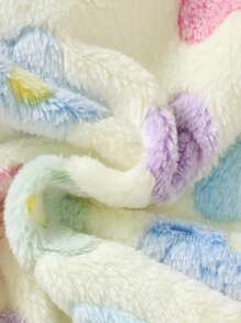 SHEIN Playful Pals 女婴可爱花朵、心形羊羔绒连帽、贴花动物脸印花长袖睡袍睡衣 - 彩色 - 查看 6