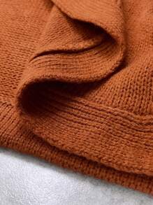 SHEIN LUNE Plus Size Solid Color Button-Front Knit Sweater, Autumn/Winter Knit Pullover Fall - Redwood - View 7