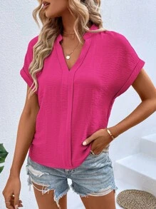 SHEIN LUNE Women's Solid Color Simple Casual Short Sleeve Blouse