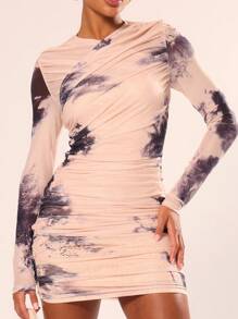 MUSERA Spódnica mini z długim rękawem i marszczeniami, seksowna i urocza na letni, zimowy wieczór - Wielokolorowe - Zobacz 5