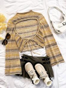 Soleia 女士彩色条纹露背系带短款针织毛衣 - 彩色 - 查看 3