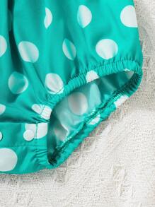 SHEIN Bộ đồ liền thân chấm bi dễ thương thường ngày cho bé gái có trang trí nơ 3D - màu xanh lá - Xem 7