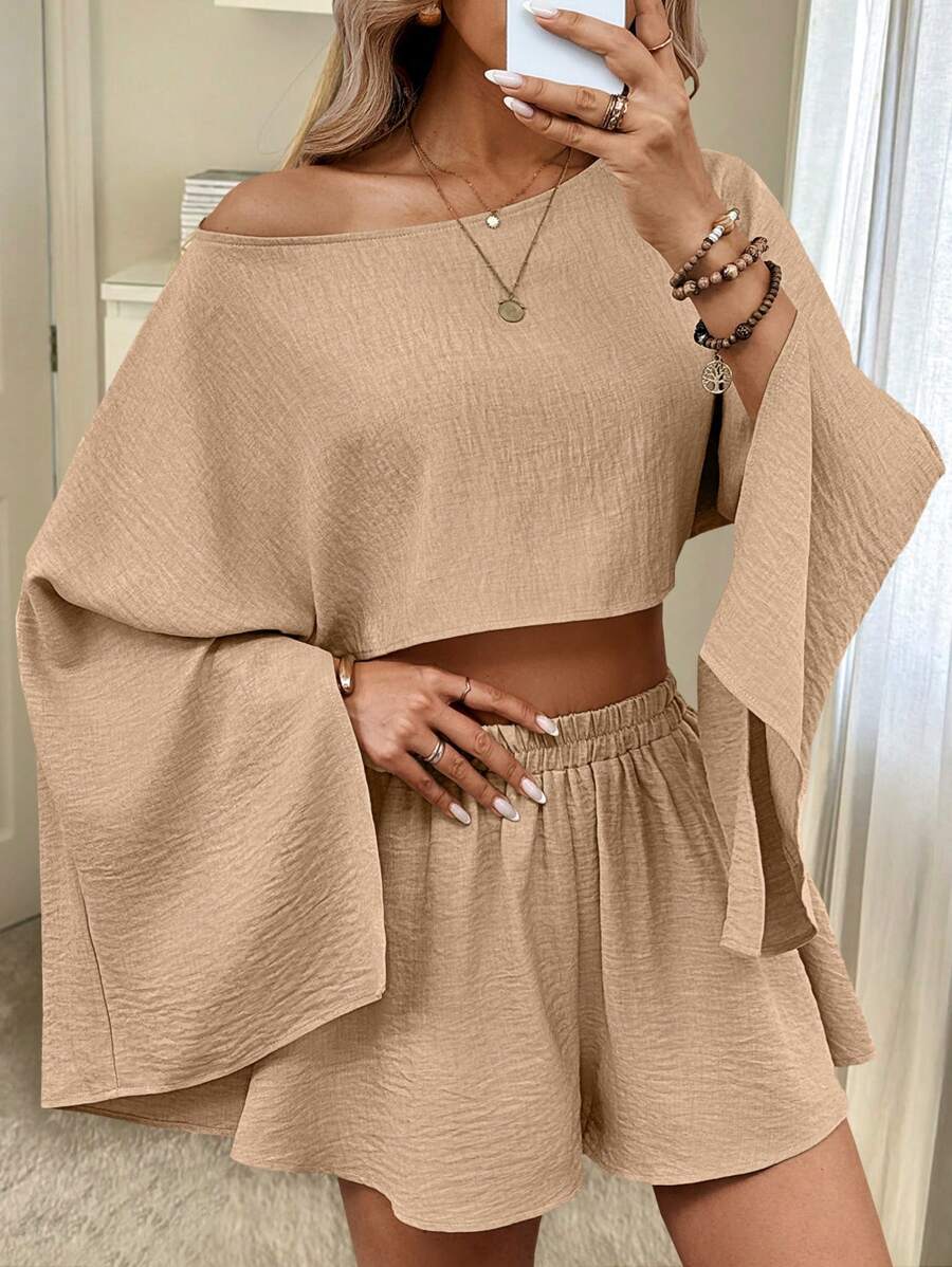 Pariaura 船領短上衣和短褲(無鏈款) - 卡其色 - 查看 1