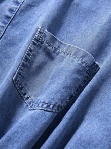 Girls Preppy Street Button Front Denim Shirt Dress With Elastic Waist, Girls Must-Have Back To School Item - Light Wash - View 5