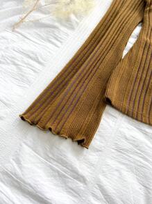 Soleia Women's Resort Fitted Long Cardigan, V-Neck Ruffled Flare Sleeve Ribbed Knit Top For Warm Outerwear - Brown - View 4