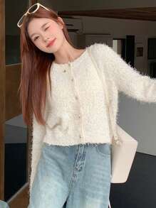 DAZY Women's Solid Color Button-Front Casual Long Sleeve Cardigan,Fall Women Clothes