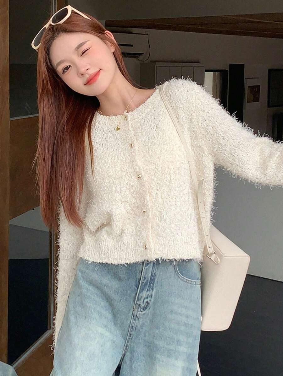 DAZY Women's Solid Color Button-Front Casual Long Sleeve Cardigan,Fall Women Clothes